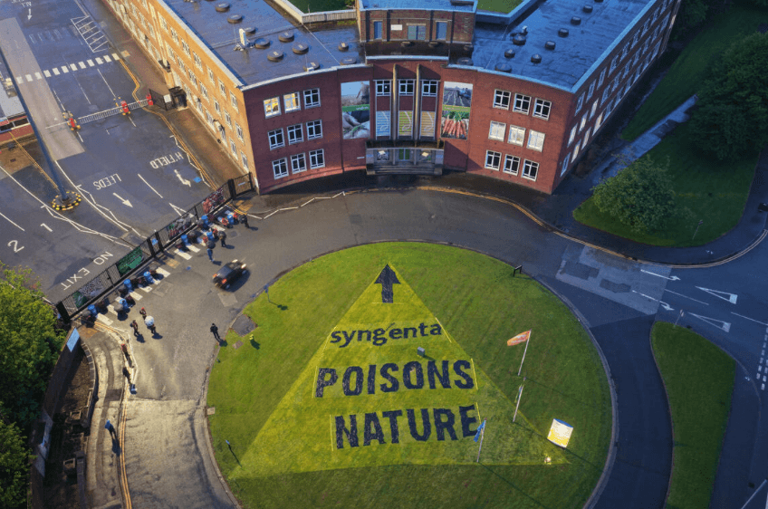 Activists blockade pesticide giant making bee-killing chemical